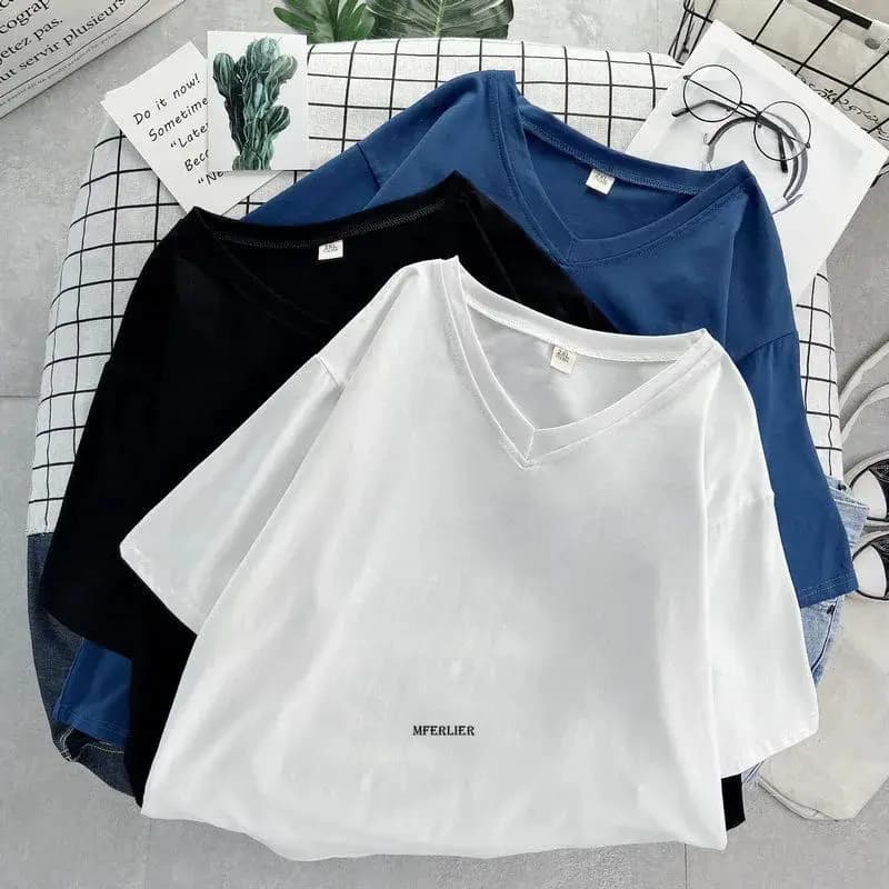 T-shirt manches courtes col V femme, estival et décontracté, en coton, noir, grande taille 6XL 150kg