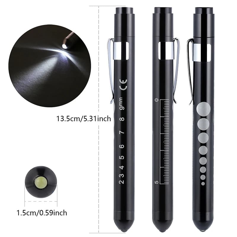 Lampe de poche LED réutilisable avec jauge de pupille, stylo à pince de poche, lampe torche médicale