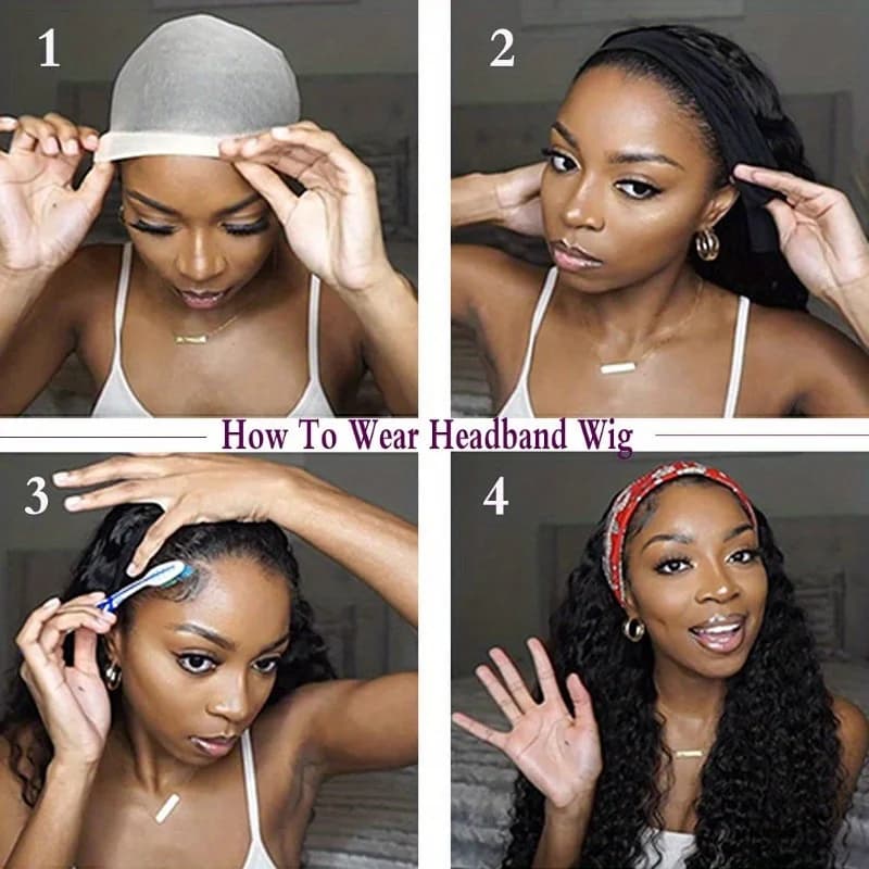 Cheveux humains 200% densité bandeau perruque perruques de cheveux humains porter et aller sans coll