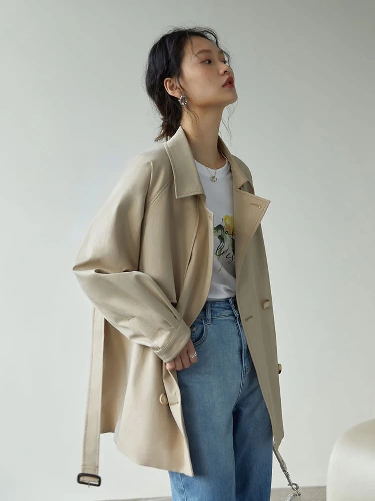 ZIQIAO-Manteau à col rabattu pour femme, manches régulières complètes, ingent, Tradt, droit, court, 