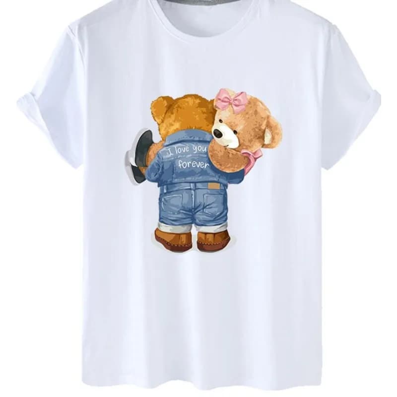Femmes amusant dessin animé lait thé ours imprimé col rond à manches courtes t-shirts hauts ours en 