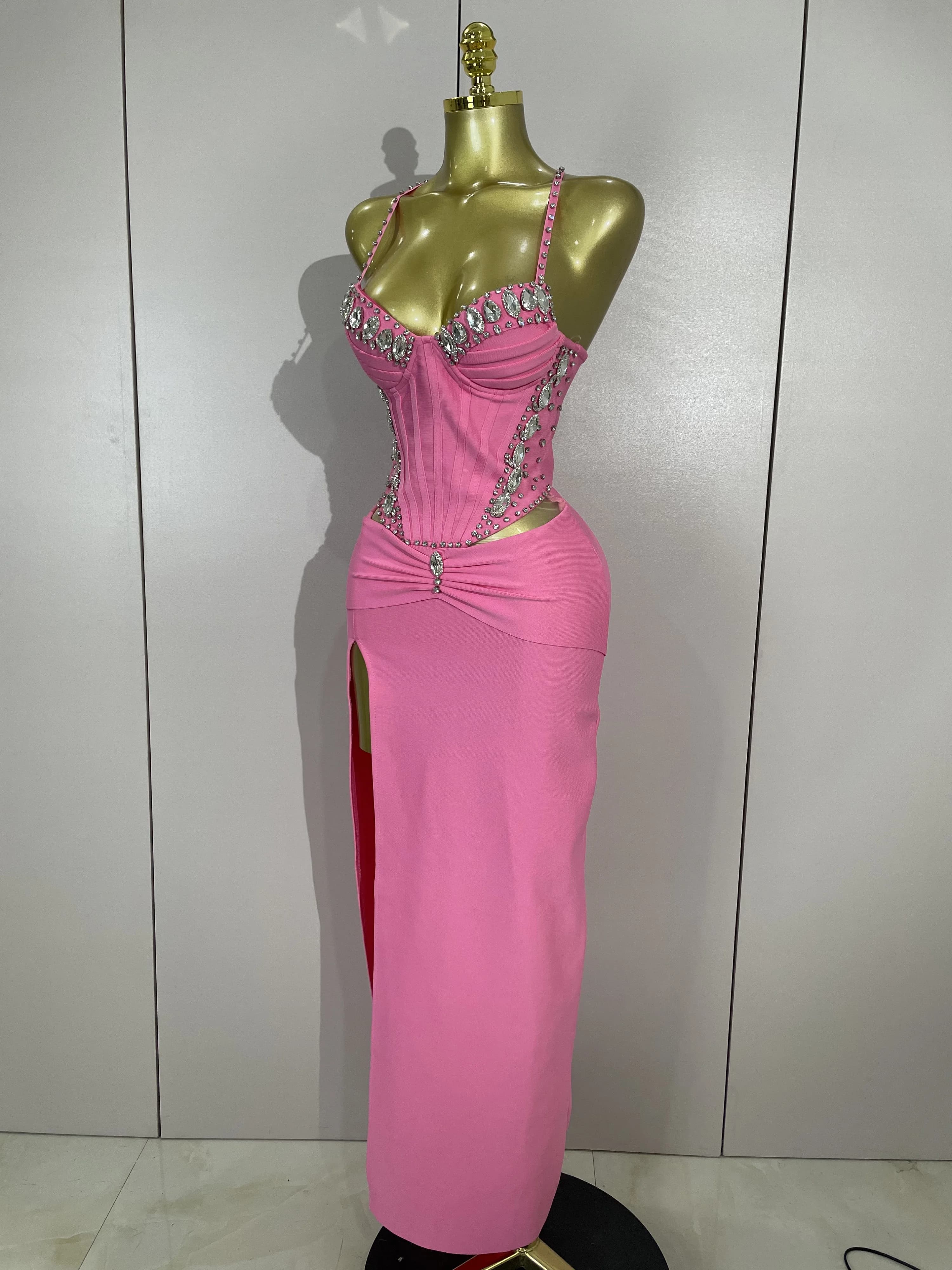Robe à bandes rose, élégante, Sexy, dos nu, moulante, sans manches, pour femmes, bal, Club, soirée, 