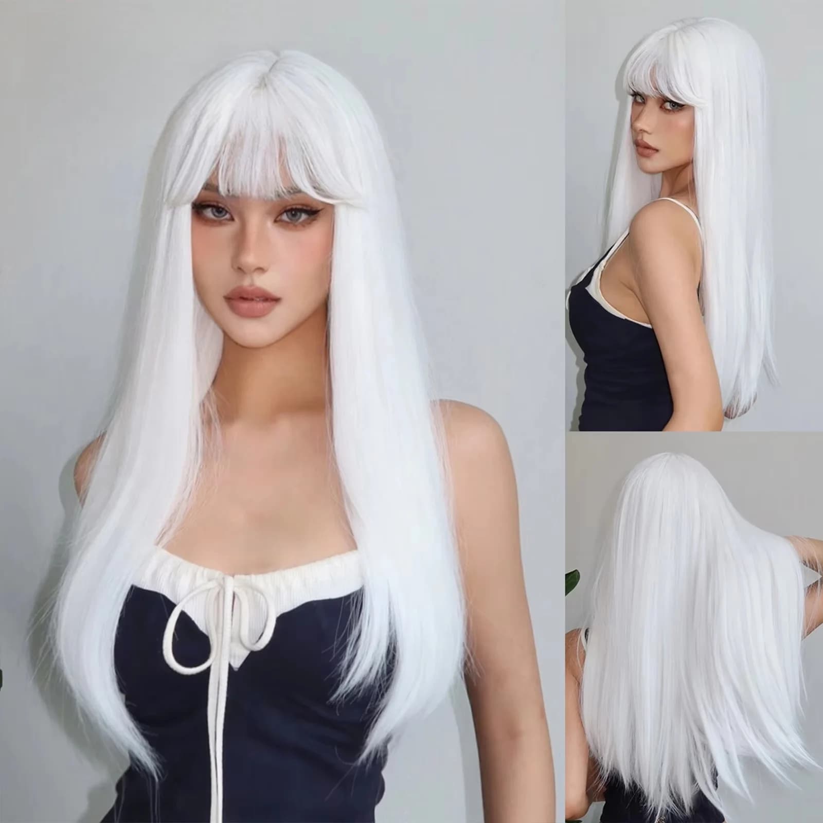 Perruques synthétiques longues et droites blanches pour femmes, cheveux artificiels colorés pour fêt