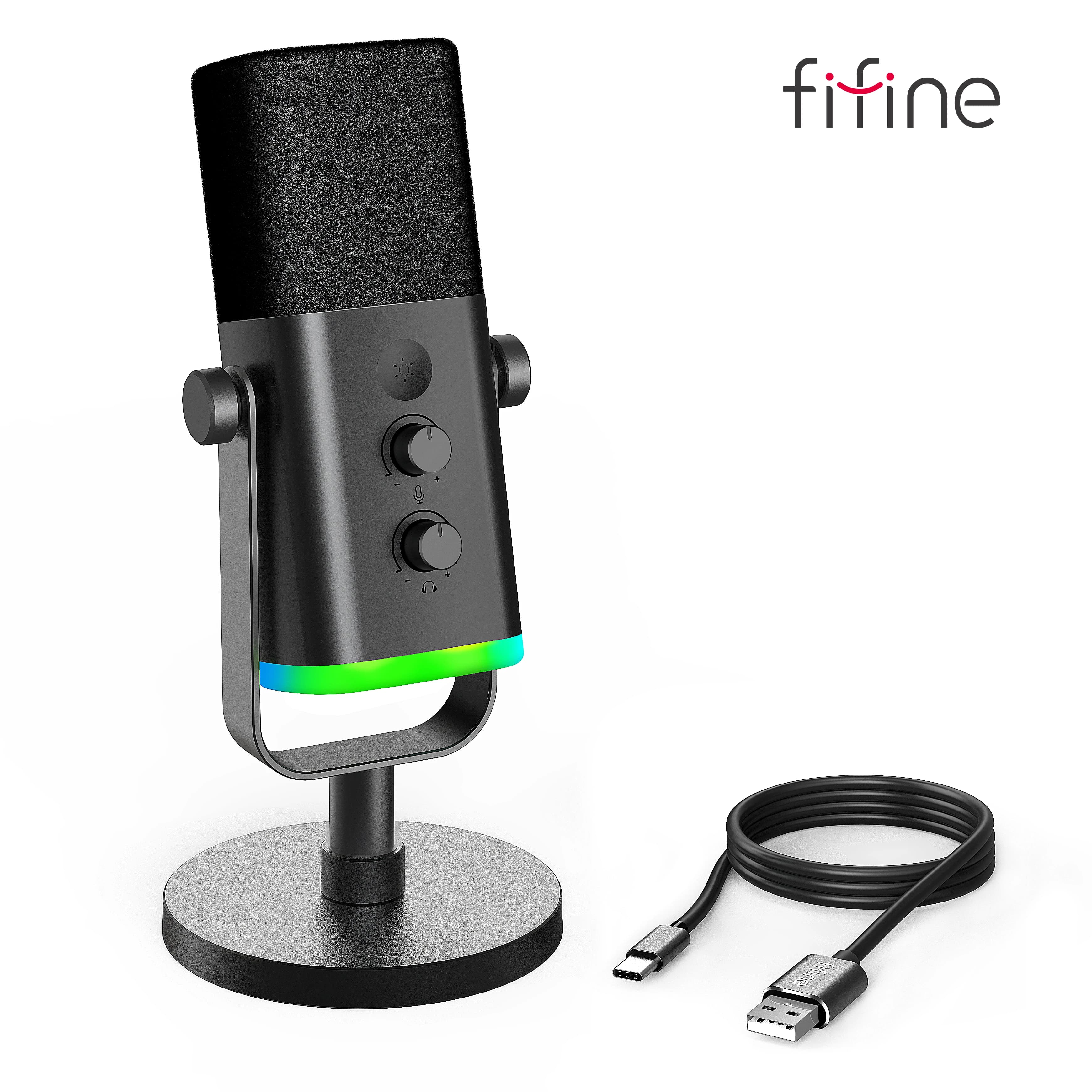 FIFINE-Microphone dynamique USB/XLR avec contrôle RVB/prise téléphonique sauna/muet, MIC pour PC Gam