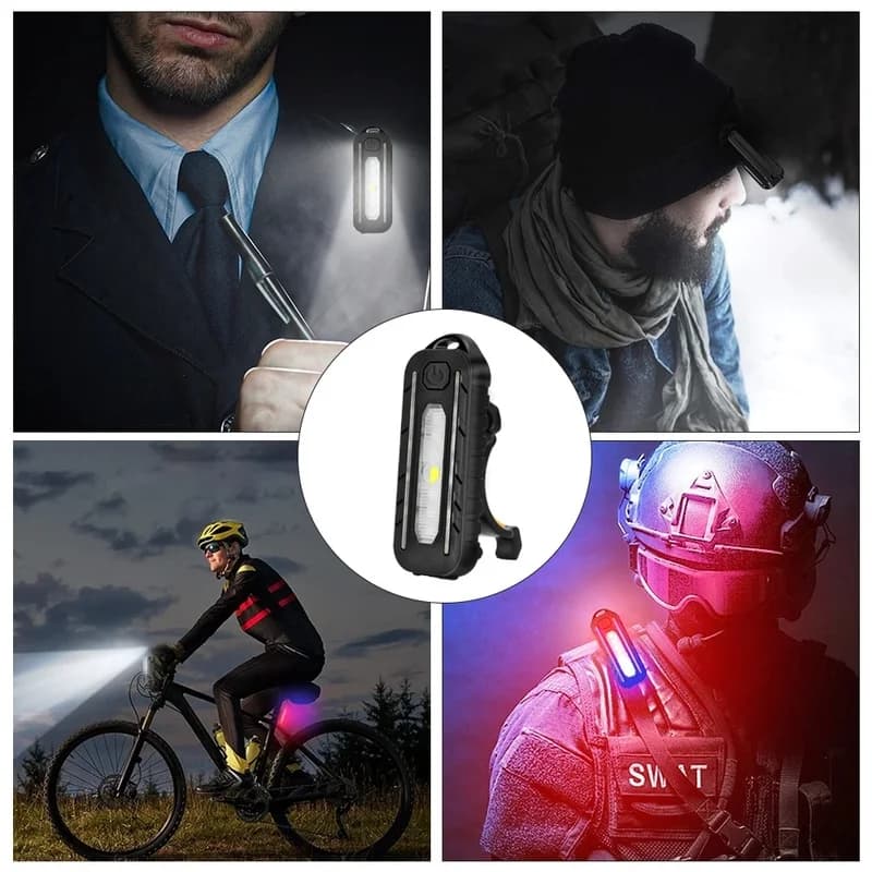 LED rouge bleu attention lumière de Police d'urgence avec pince USB Rechargeable épaule clignotant a