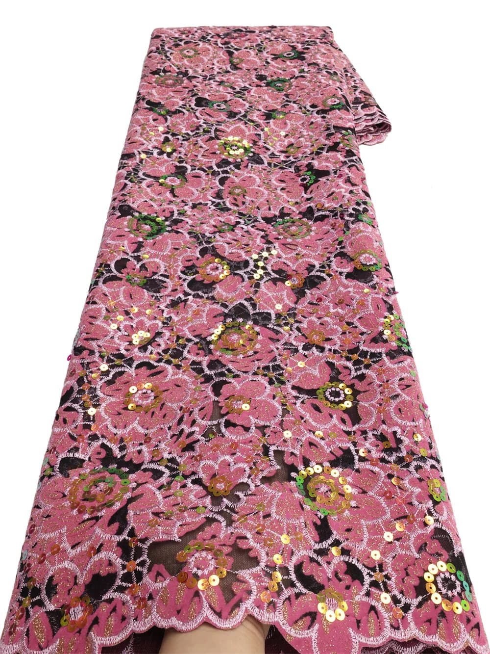 Tissu Africain en Velours et Dentelle à Paillettes, Broderie NigWin Française de Haute Qualité pour 