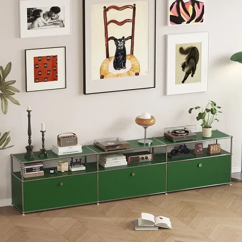Buffet à Module Vintage, meuble de rangement pour salon, chambre à coucher en bois, cadre métallique