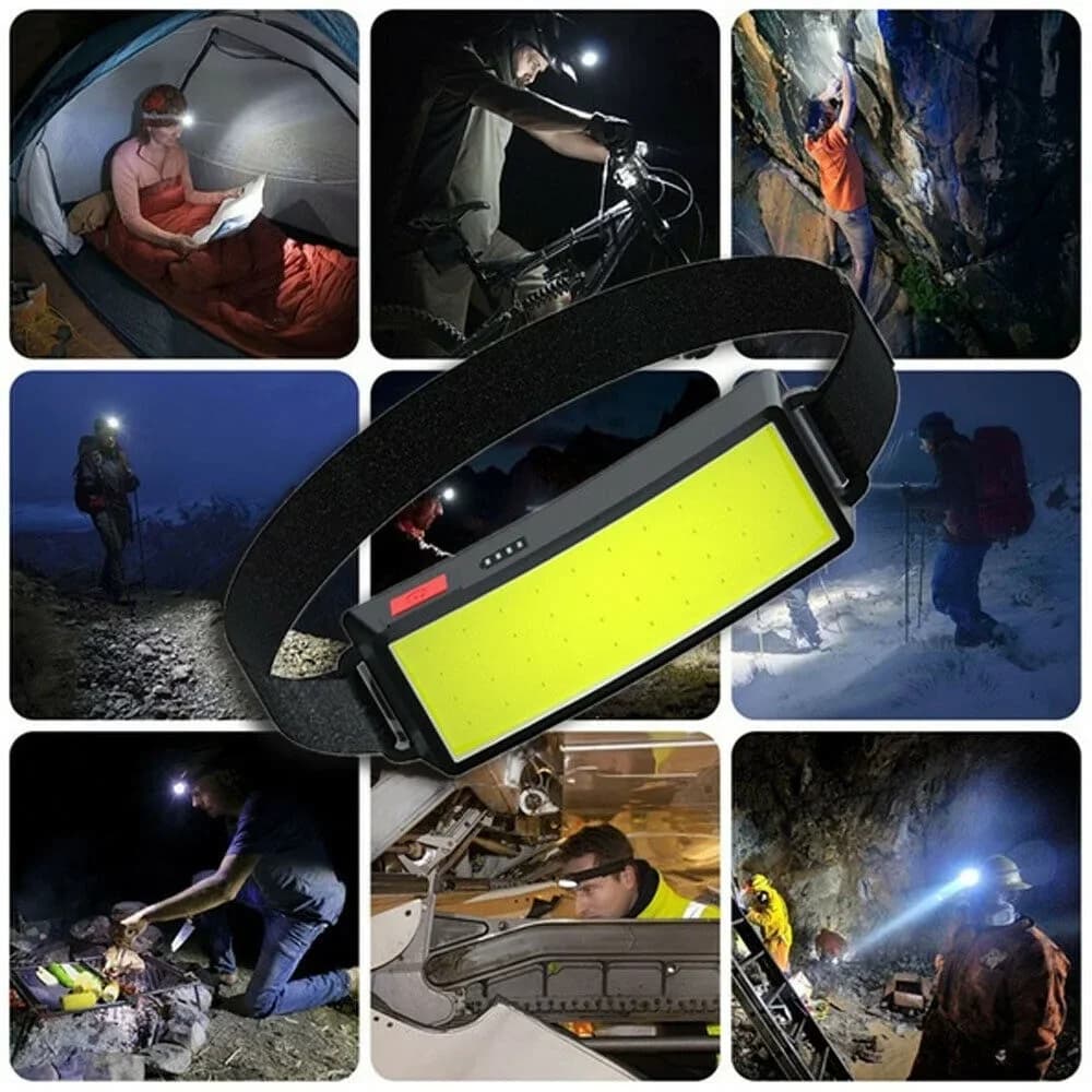 Lampe frontale COB puissante Rechargeable par USB, batterie intégrée, lampe de poche pour la pêche e
