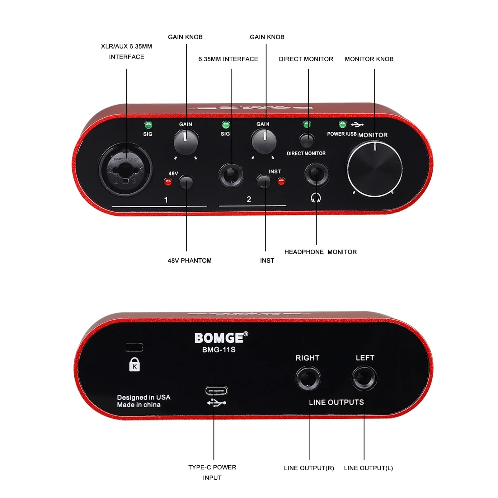 BOMGE BMG-11S USB Focusrite Scarlett Solo Audio Interface Mixer 24 bits/192 kHz Carte son profession