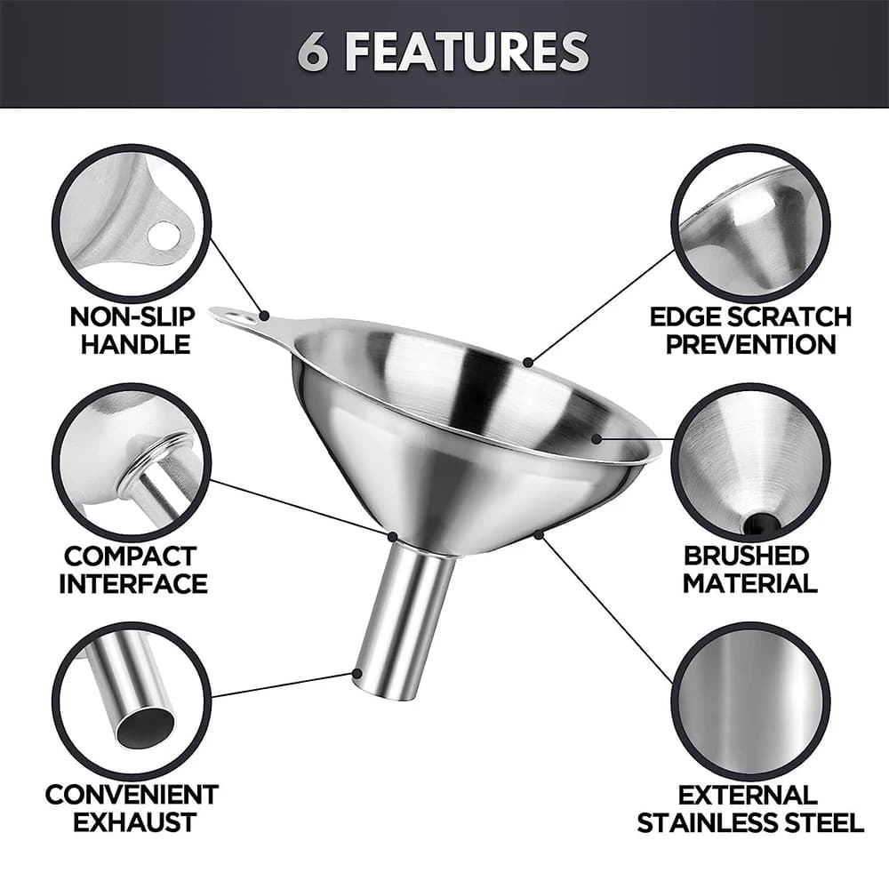 Ensemble d'entonnoirs de cuisine en acier inoxydable, 3/5 pièces, entonnoirs métalliques de qualité 