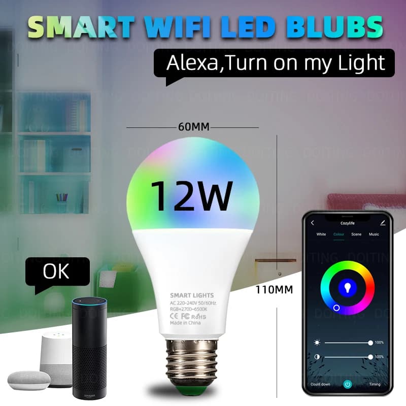 15W 18W 20W Wifi ampoule intelligente Alexa lampe à LED E27 RGB ampoules intelligentes 110V 220V lam
