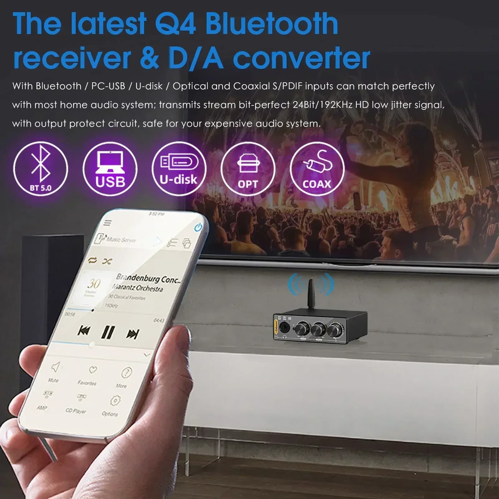 Douk-Mini récepteur Bluetooth Q4, radiateur de jeu USB numérique vers analogique, USB, COmanyd, OPT 