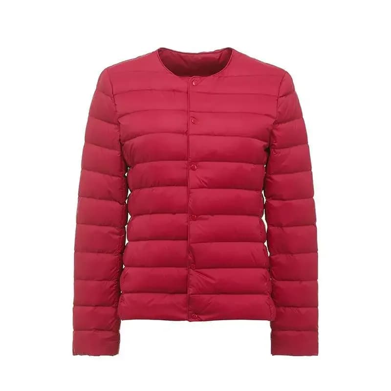 Parka en duvet de canard blanc pour femme, veste chaude, coupe couvertes, manteau sans col ultralége