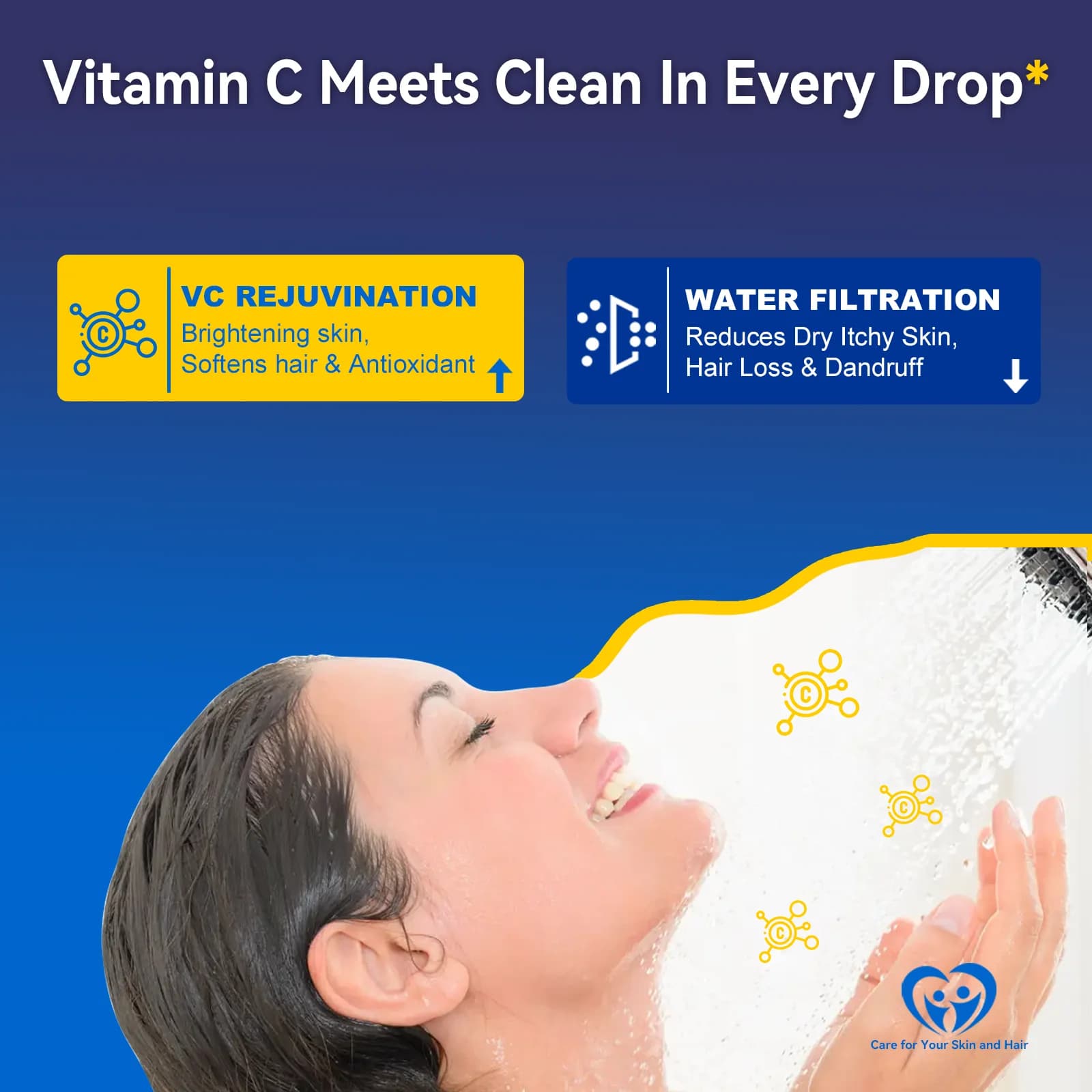 ALTHY Filtre à eau de douche revitalisant à la vitamine C - Réduit le chlore et les métaux lourds - 