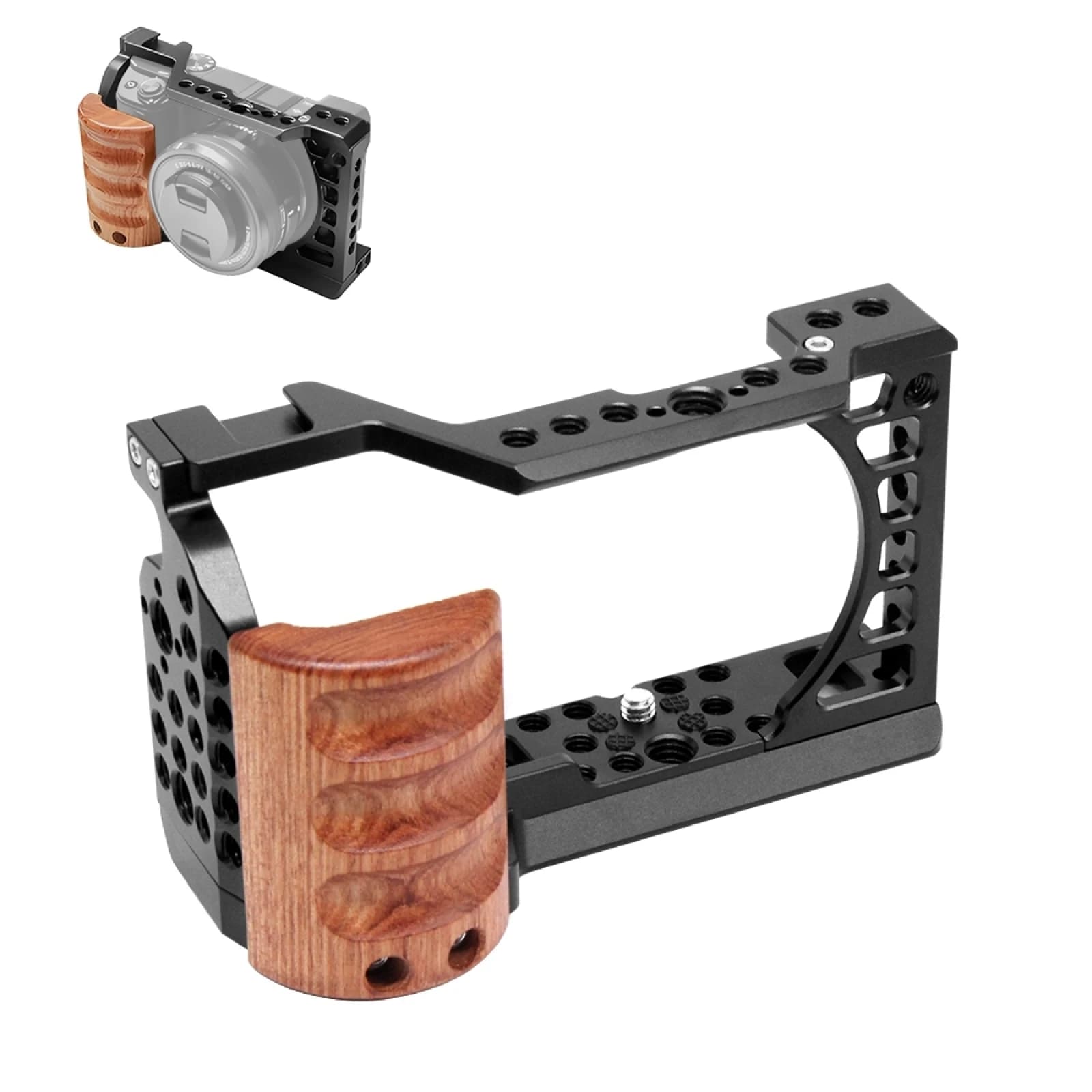 PULUZ pour Sony A6400 / A6300 / A6100 / A6000 poignée en bois plate-forme stabilisatrice de Cage de 