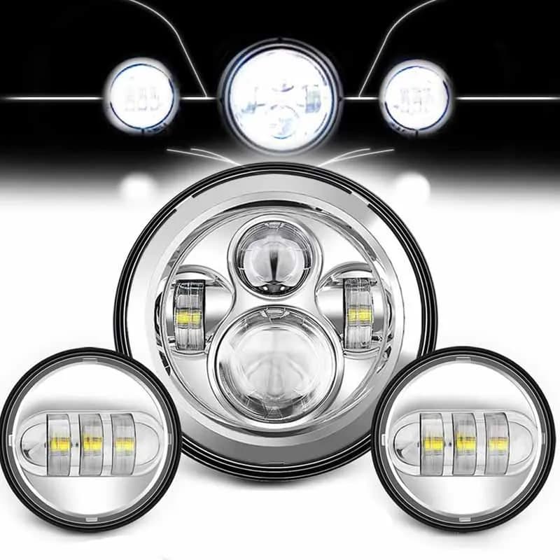 Phare LED de 7 pouces + phares antibrouillard 4.5 pouces, support de 7 pouces, pièces d'anneau de mo