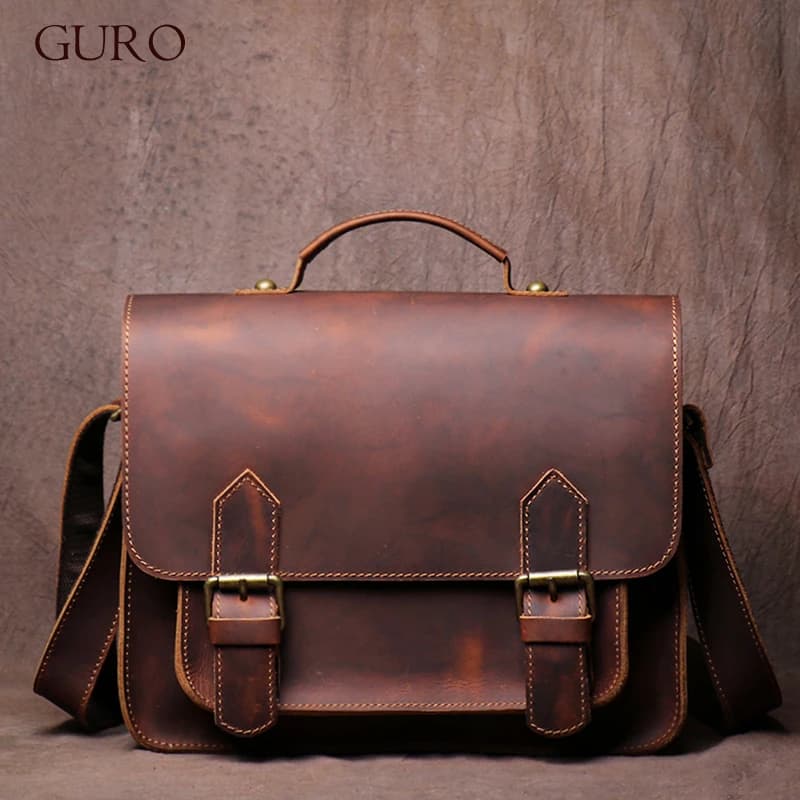 GURO-Sacs de messager rétro en cuir véritable pour hommes et femmes, sac initié, cuir de vachette na
