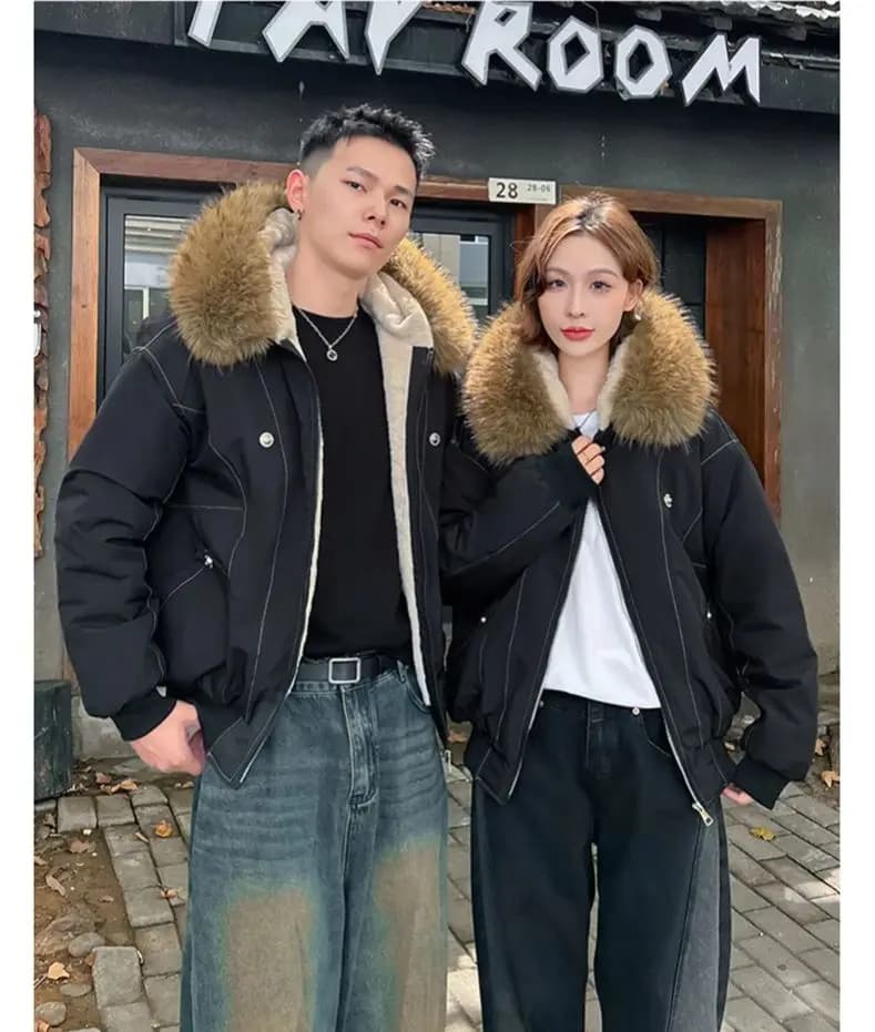ZAROY col de fourrure Parkas à capuche Y2k Harajuku épaissir vestes rembourrées décontracté fermetur