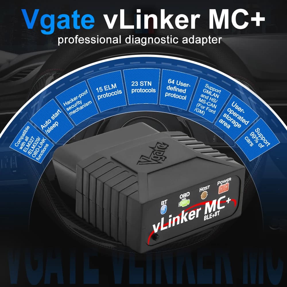 Vgate-Outil de diagnostic automatique de voiture, vLinker MC +, ELM327, V2.2, Bluetooth 4.0, WiFi, O