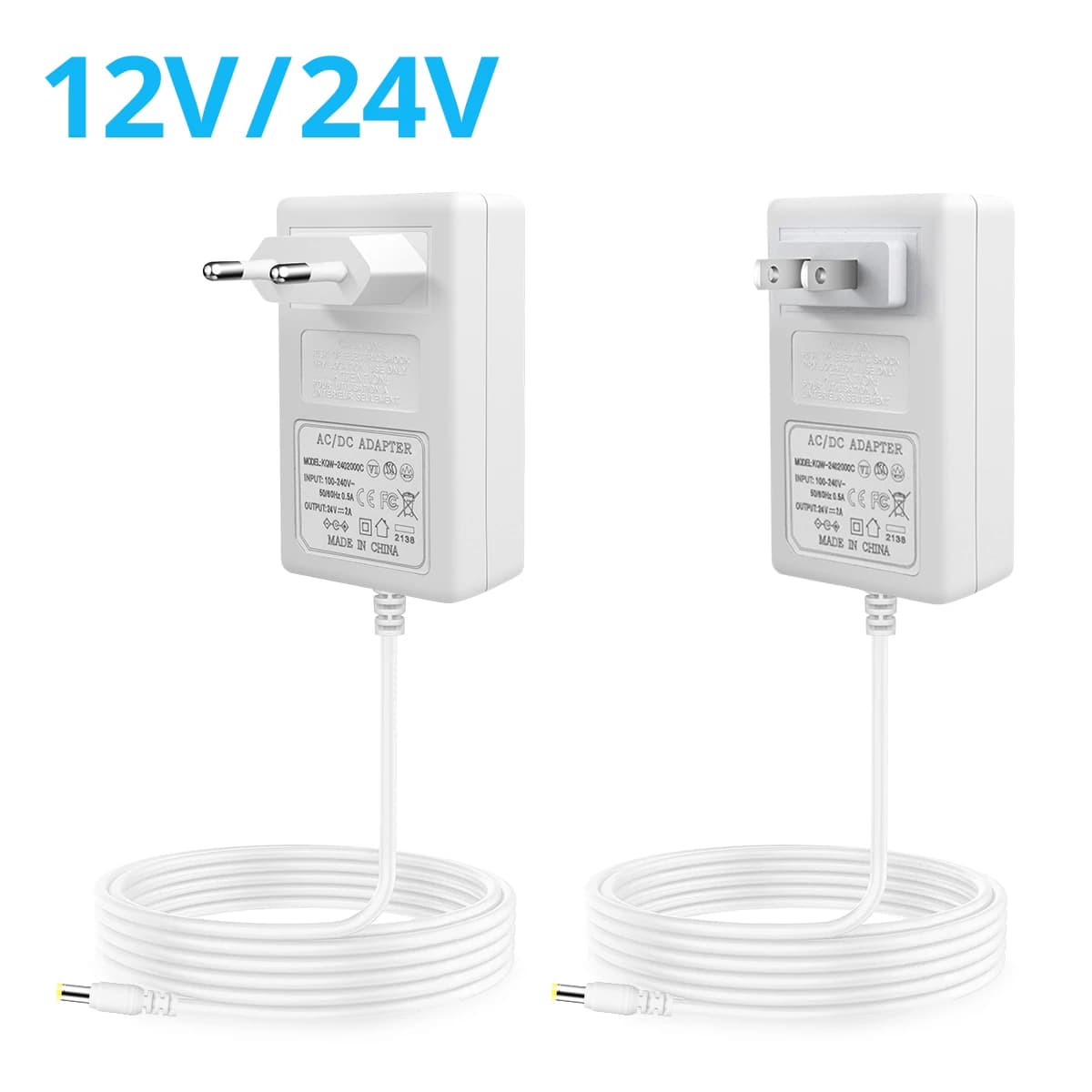 Adaptateur d'Alimentation pour Bande Lumineuse LED, AC 110V, 220V à DC 12V, 24V, 5.5mm x 2.1mm