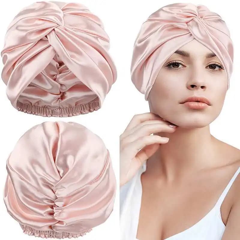 Bonnets Turban en soie de mûrier pour femmes, bonnet de nuit torsadé 19 Momme, bonnet enveloppant de