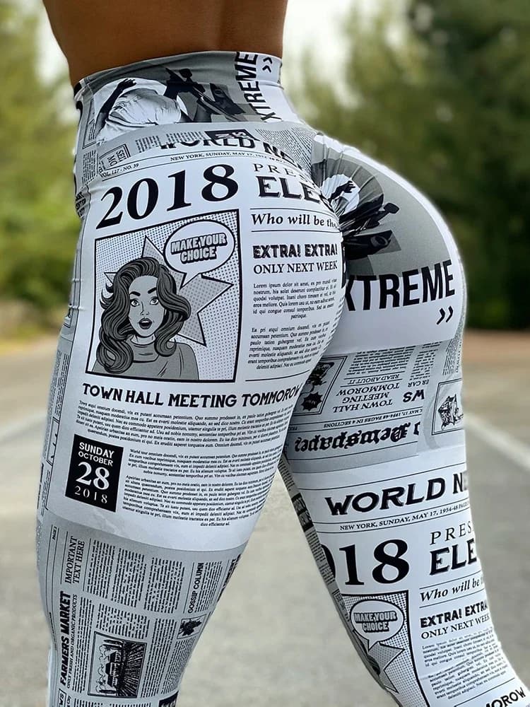 Pantalon de levage de fesses imprimé journal pour femmes, nouvelle tendance, été 2021, Anime, taille