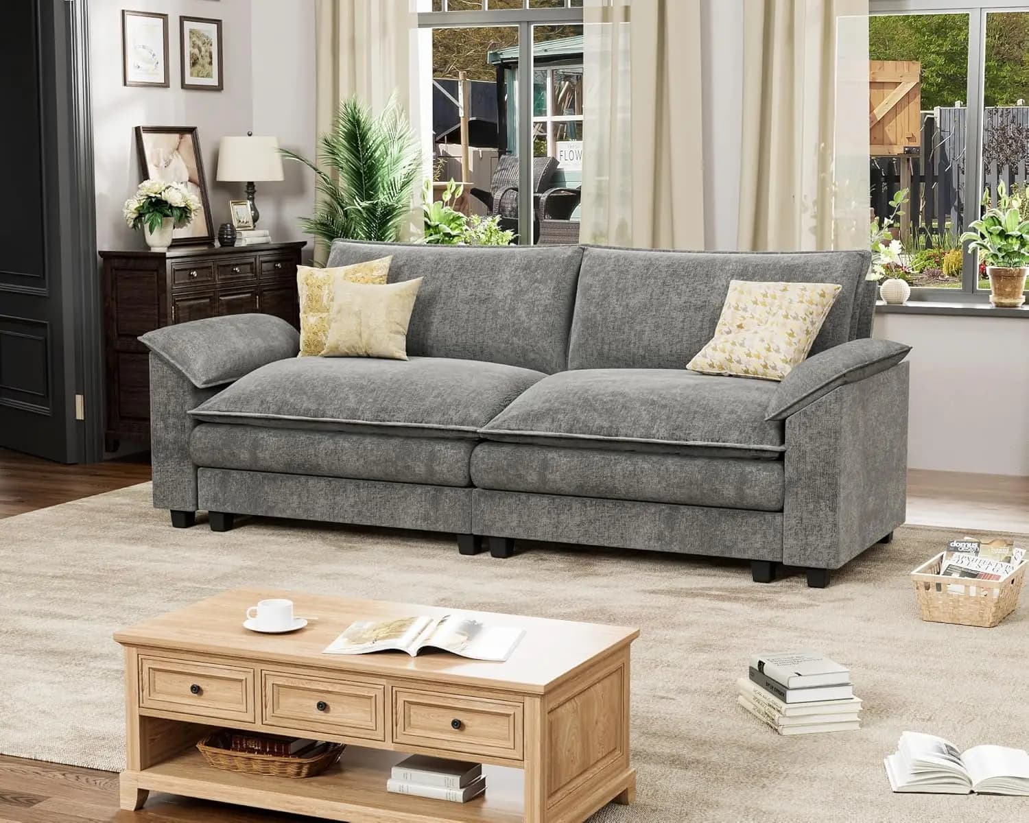 Canapé modulaire 80 pouces avec coussin double couche en chenille, profond, 2 places, style nuage, p