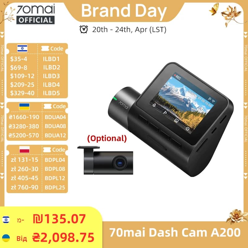 70mai Dash Cam A200 2 ''écran LCD 70mai A200 voiture DVR1080P enregistreur automatique 24H Support d