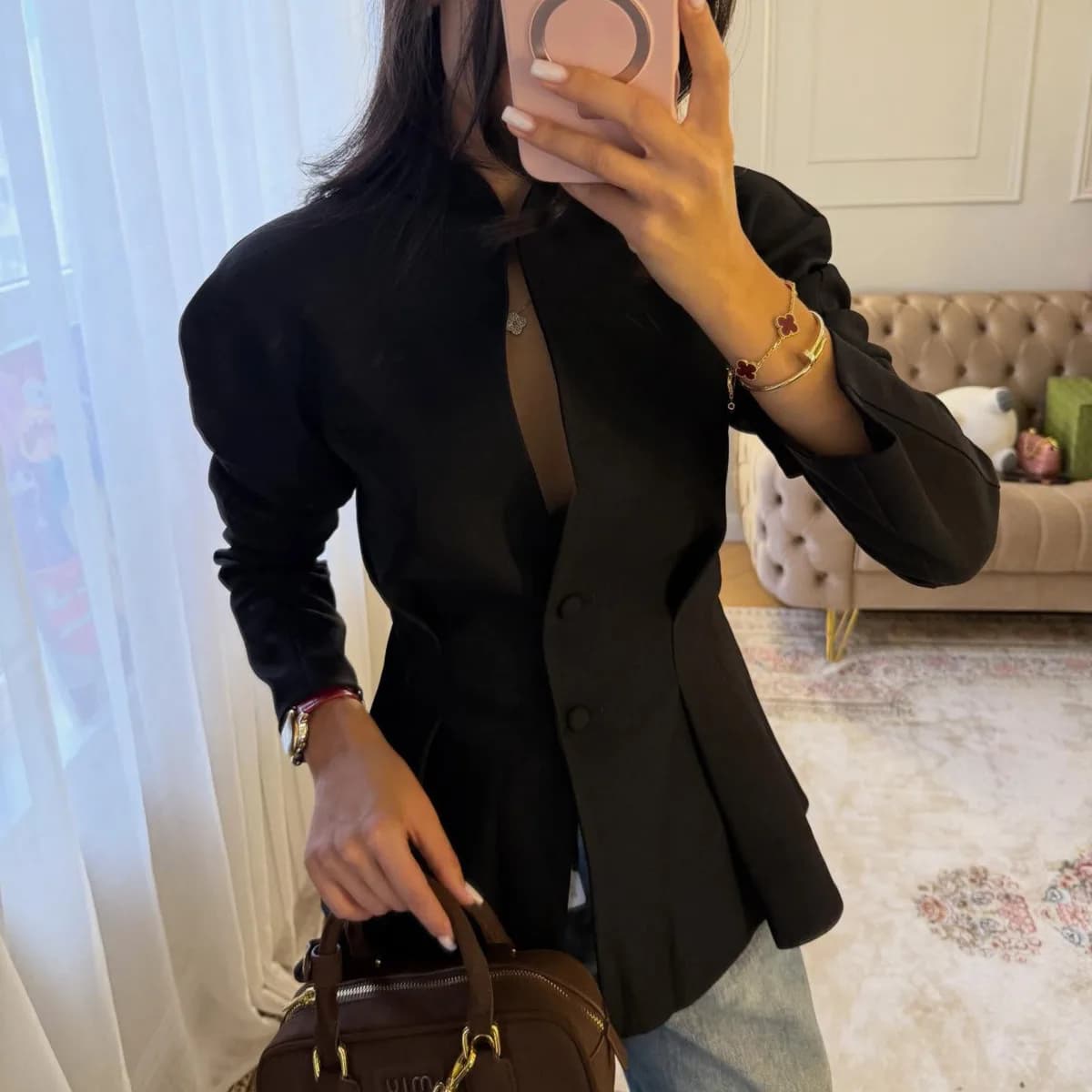 VTKW 2026 Nouvelle veste de bureau ajustée pour femme, col montant, découpe en goutte d'eau, épaules