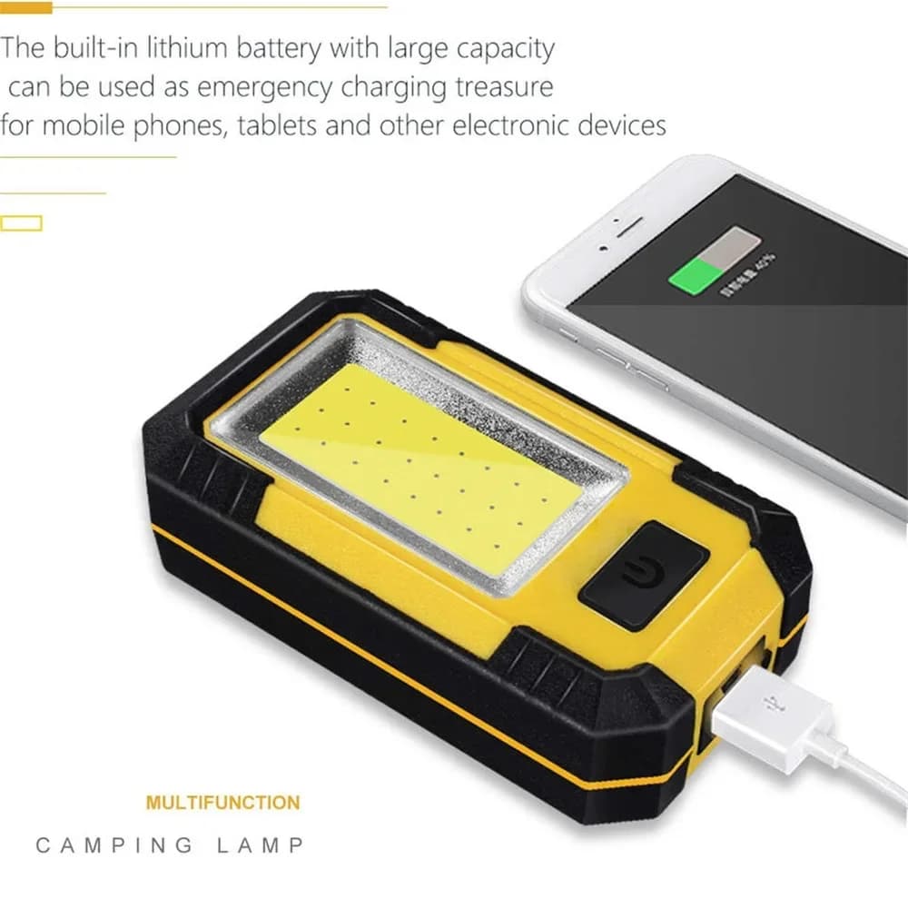 Lampe de travail COB, Rechargeable par USB, lampe de poche LED, batterie externe 18650, lampe de Cam