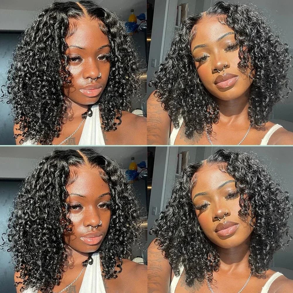 Perruques Courtes Brésiliennes Bob 100% Cheveux Humains, Lace Frontal 13x4, Cheveux Humains Ondulés 