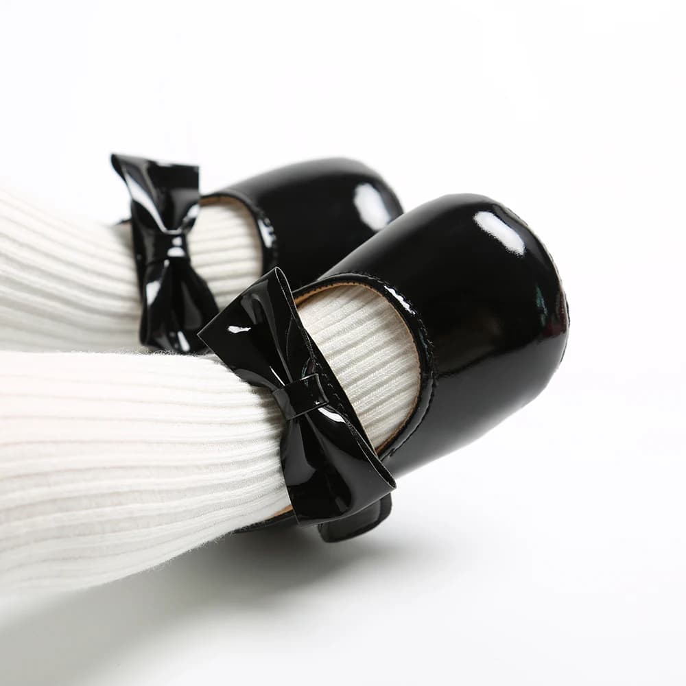 Chaussures pour nouveau-né fille, chaussures en PU antidérapantes avec nœud papillon, robe de prince