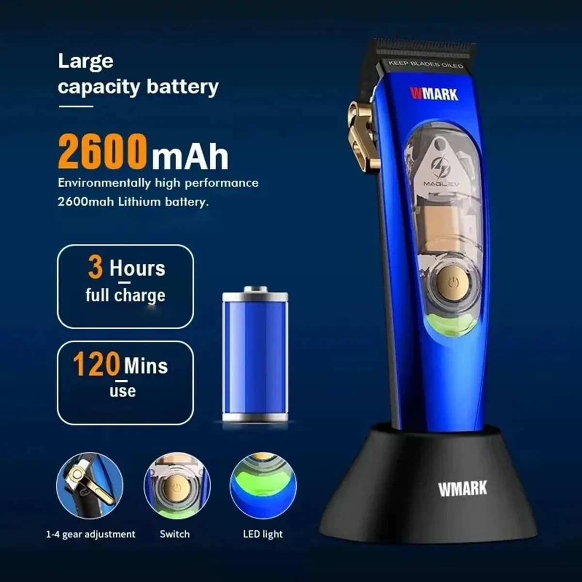 Tondeuse à cheveux professionnelle pour hommes WMARK NG-9004, 10 000 tr/min, sans fil, pratique, ton