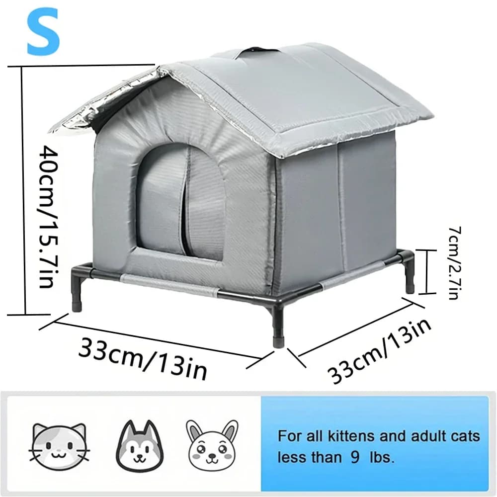 Abri pour chat d'extérieur, maison chauffante, étanche, isolée, avec Base surélevée, abri pour chats