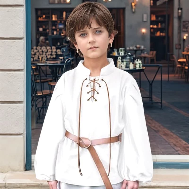 Chemise de Pirate médiévale pour garçons, Costume de la Renaissance à lacets pour Halloween, Jacobit