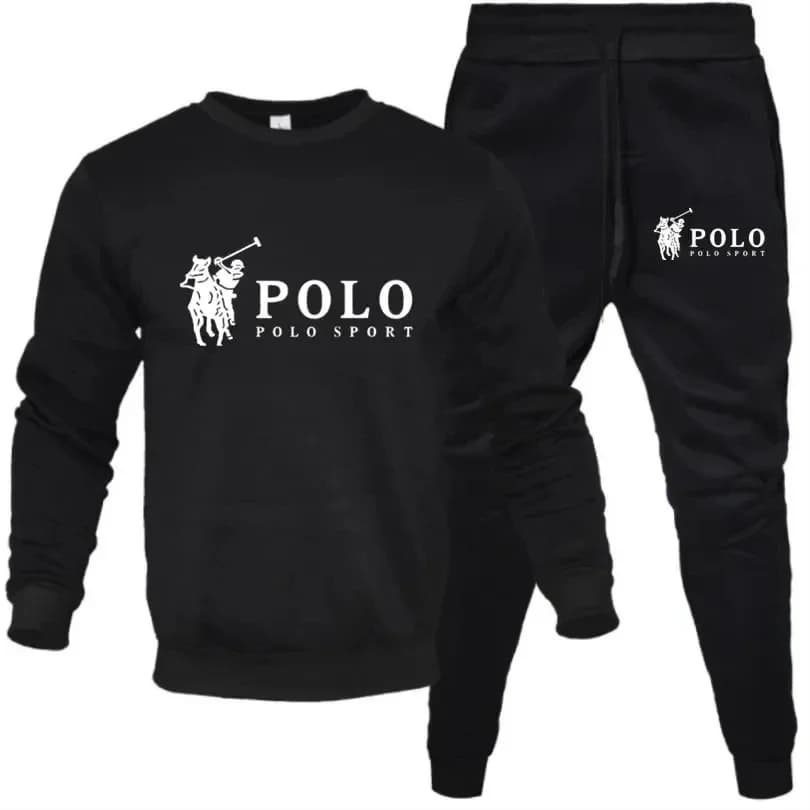 Ensemble de survêtement sportif pour homme en 2 pièces - Sweat-shirt à col rond noir et pantalon de 