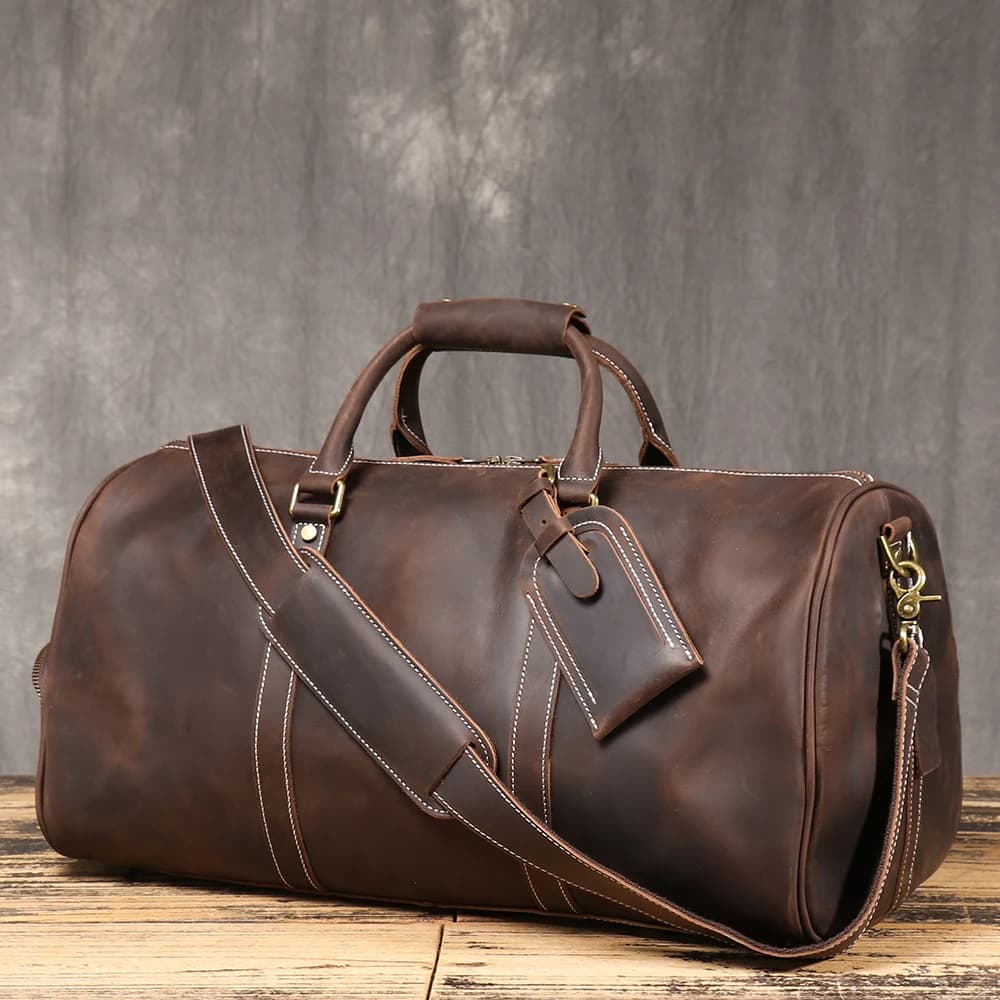 Sac à main en cuir de vachette première couche pour hommes, sac à bandoulière de grande capacité en 