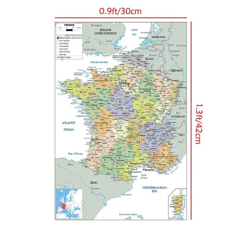 Carte administrative de la France, affiche non encadrée, impressions artistiques pour la maison, la 