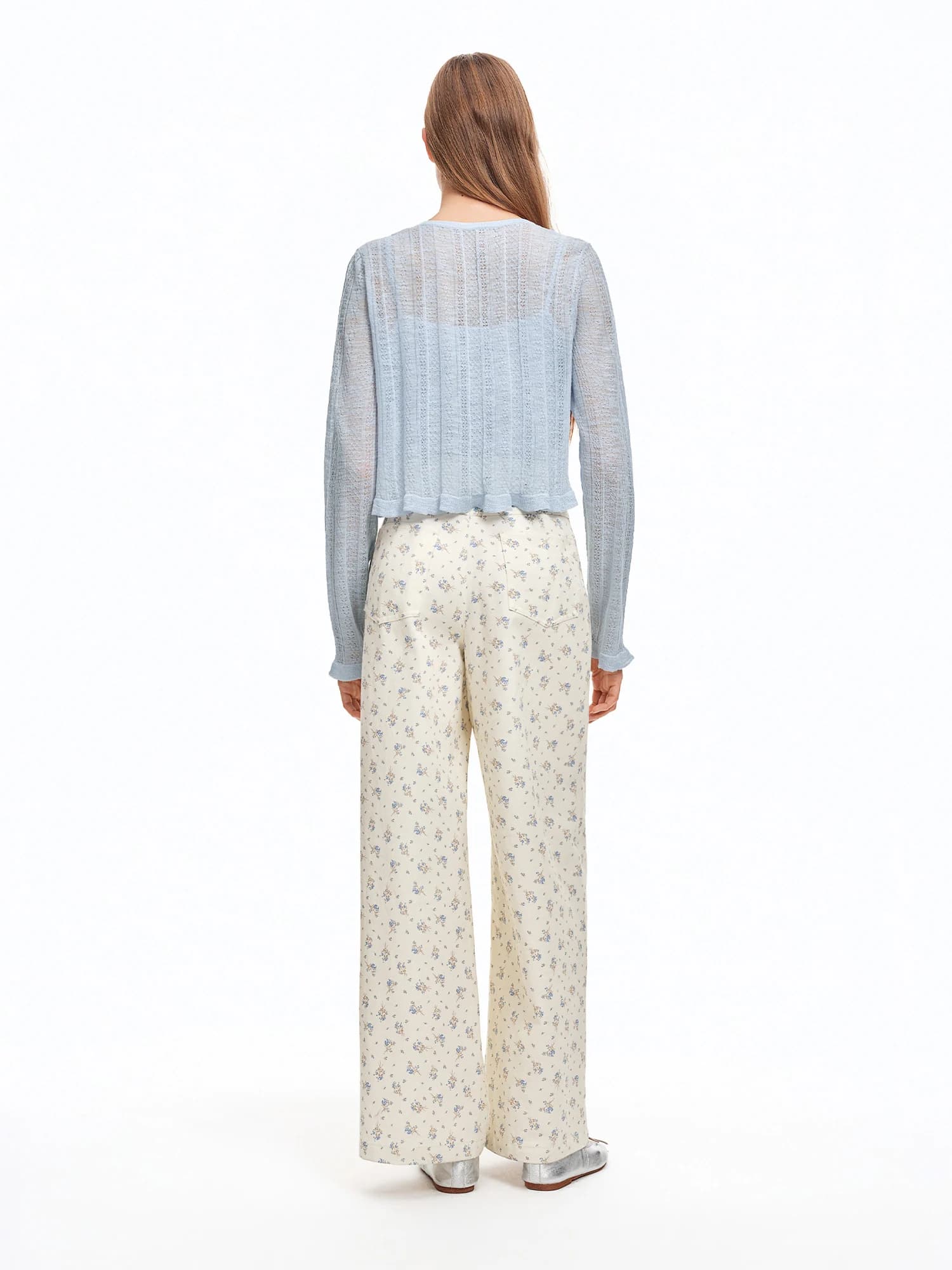 DUSHU 2026 – Pantalon droit en coton 100 % à imprimé floral frais pour femme – Pantalon décontracté 