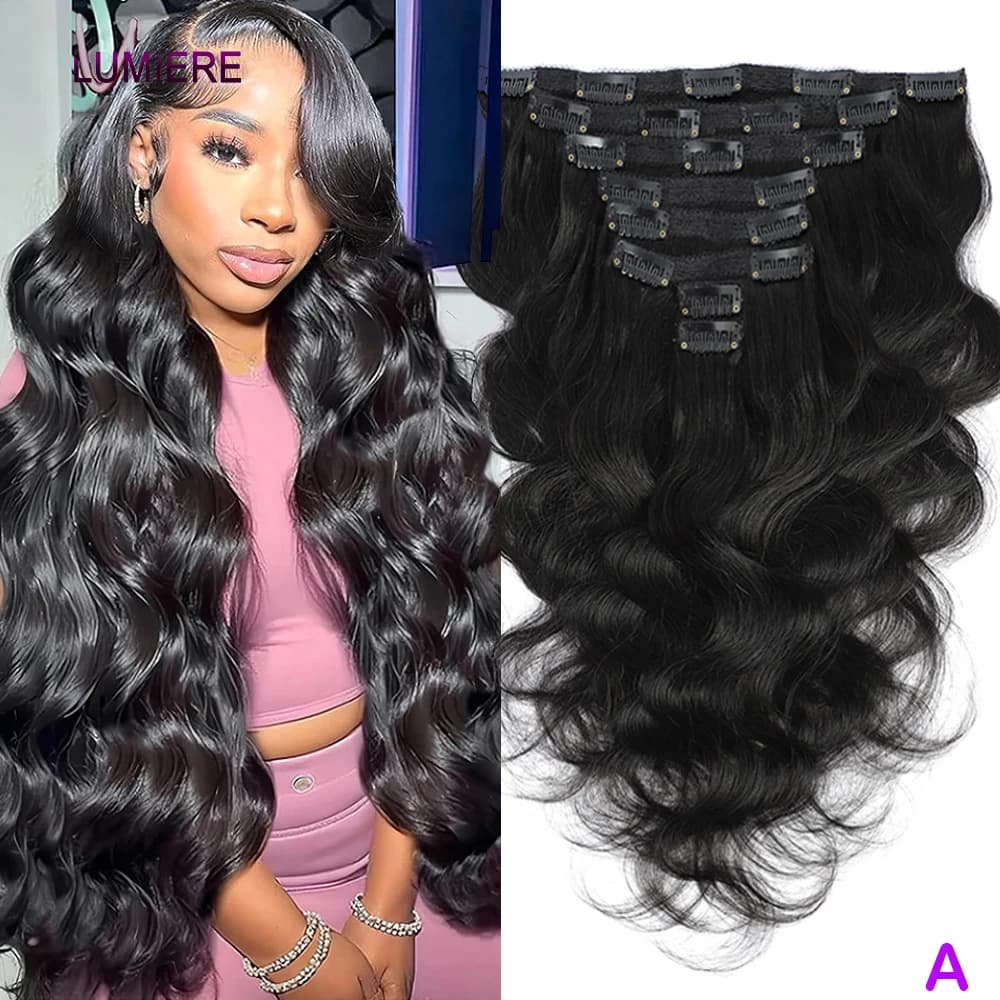 Clips de vague de corps dans les Extensions de cheveux humains brésilien 100% vierge Raw4B 4C Afro c