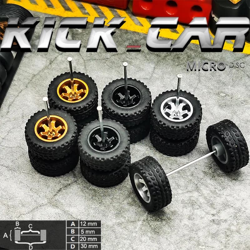KICARMOD Pneus en caoutchouc et roues de voiture en métal moulé sous pression 1/64 pour véhicules to
