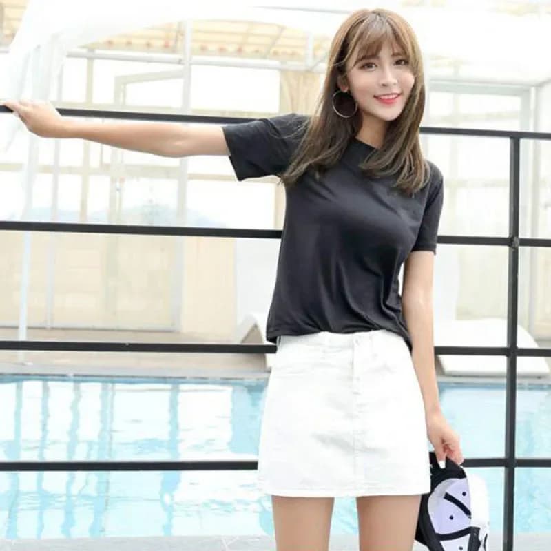 Lucyever-Mini jupe trapèze taille haute pour femme, jupes courtes basiques, style coréen, poches, no