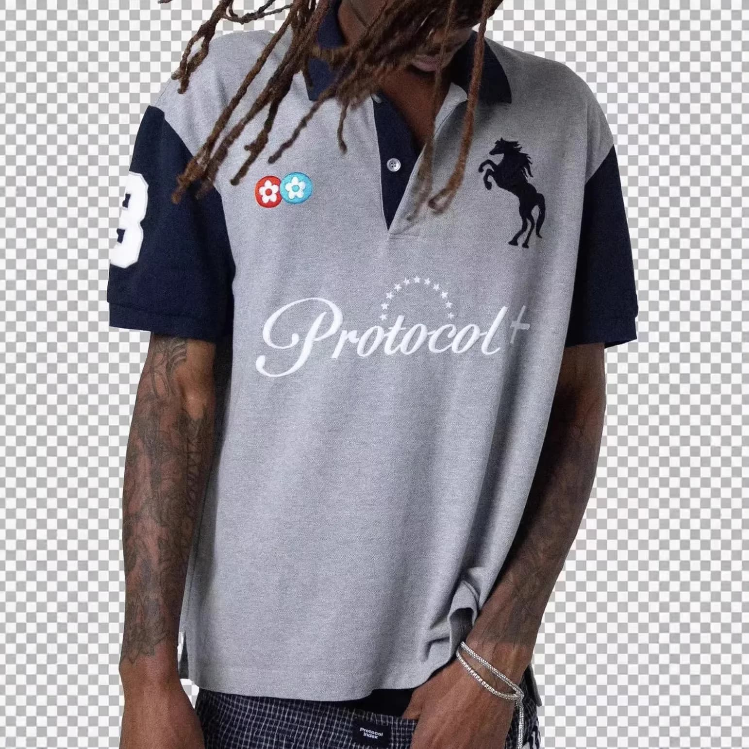 Polo à motif tête de cheval imprimé, avec broderie et emblème, conception conjointe Protocole G/R