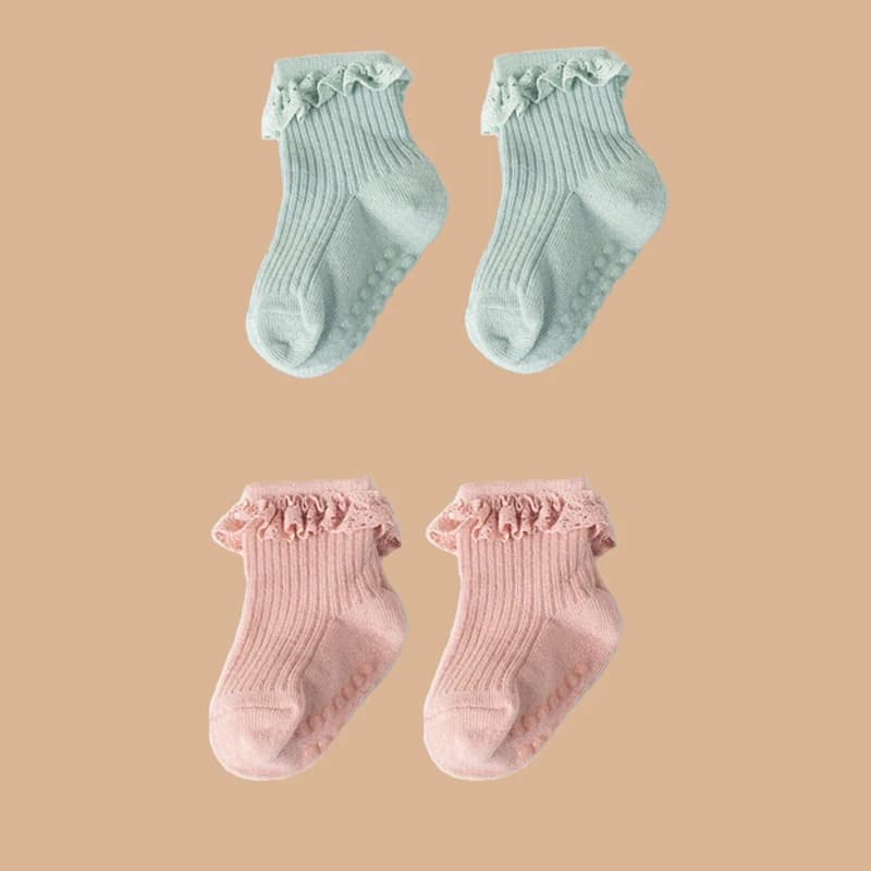 Lot de 2 paires de chaussettes en dentelle de couleur unie pour bébé fille de 0 à 6 mois, accessoire