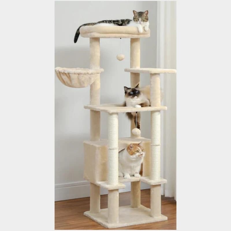 Arbre à chat avec perchoir supérieur, tour pour chat avec hamac en peluche, étagères pour chat, pomp