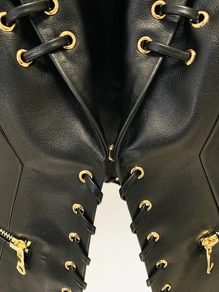 Veste de créateur tendance de haute qualité 2026, veste en cuir ajustée à lacets pour femmes