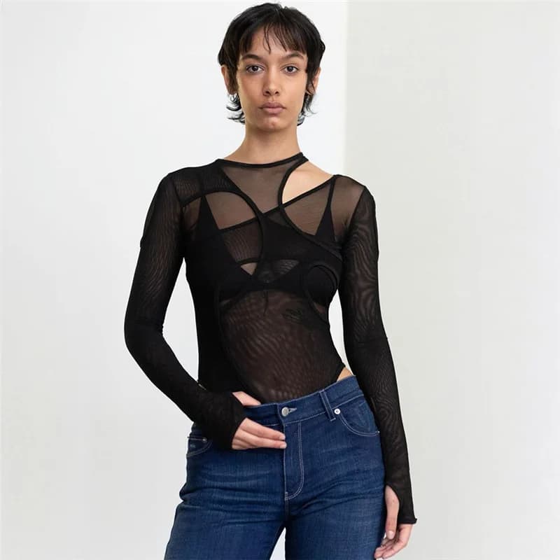 Body d'été transparent de couleur unie pour femmes, Sexy, Design creux, haut, combinaisons, coupe ci
