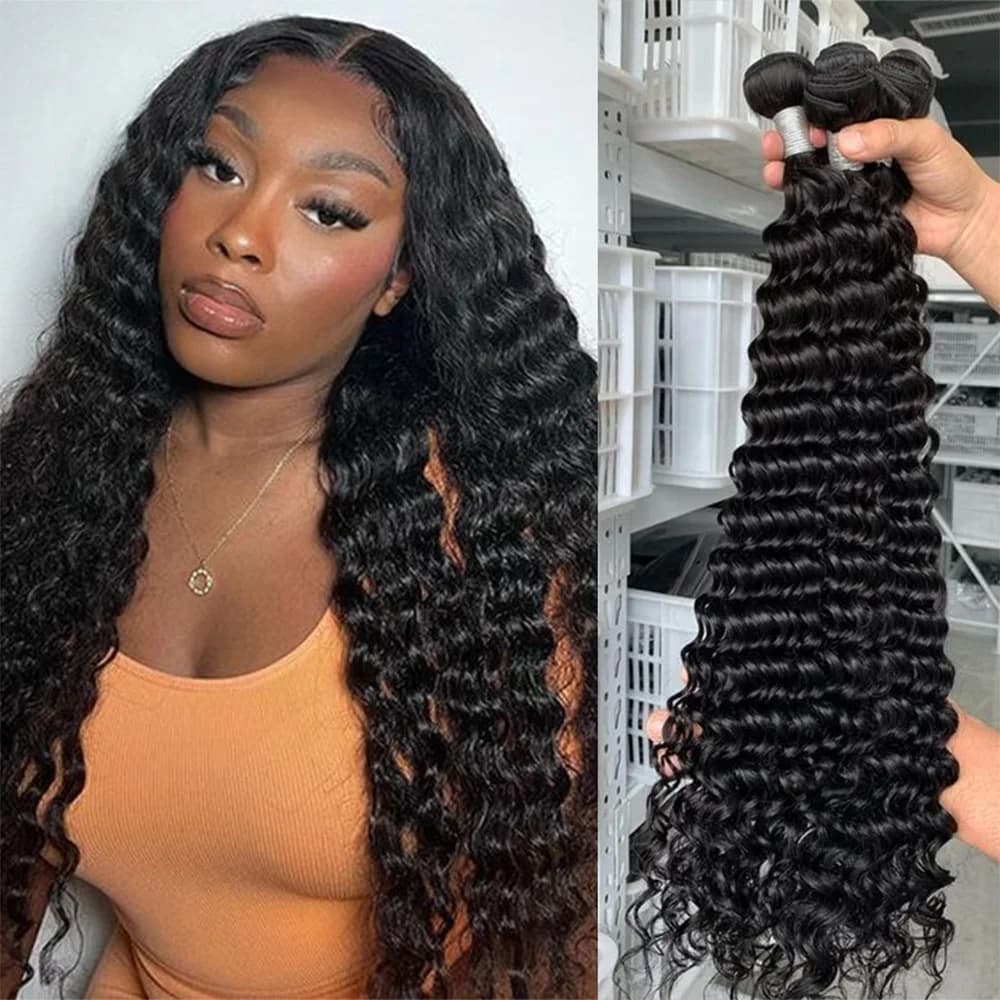 Queenlike vague profonde paquets de cheveux humains 24 26 28 pouces paquets bouclés profonds 100% ch