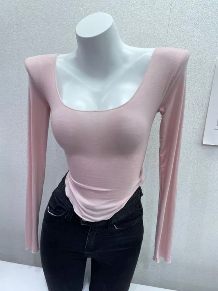 Gros Sexy Slim t-shirts transparent hauts femmes printemps haute élasticité hauts moulants à manches