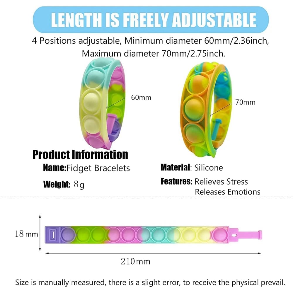 12 pièces Fidget Toys Pop Bracelet cadeaux de fête Bracelets à bulles Push Poping sensoriel anti-Str